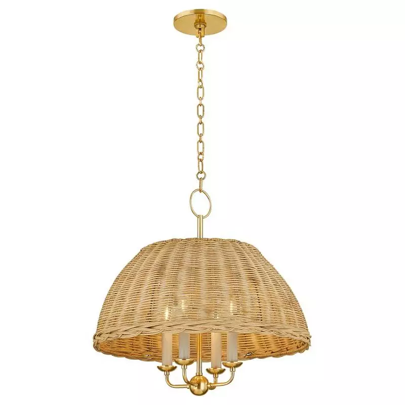 Margaret Minimalist Natural 4-Light Dome Rattan Brass Pendant Light Margaret Minimalist Natural 4-Light Dome Rattan Brass Pendant Light