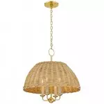 Margaret Minimalist Natural 4-Light Dome Rattan Brass Pendant Light Margaret Minimalist Natural 4-Light Dome Rattan Brass Pendant Light