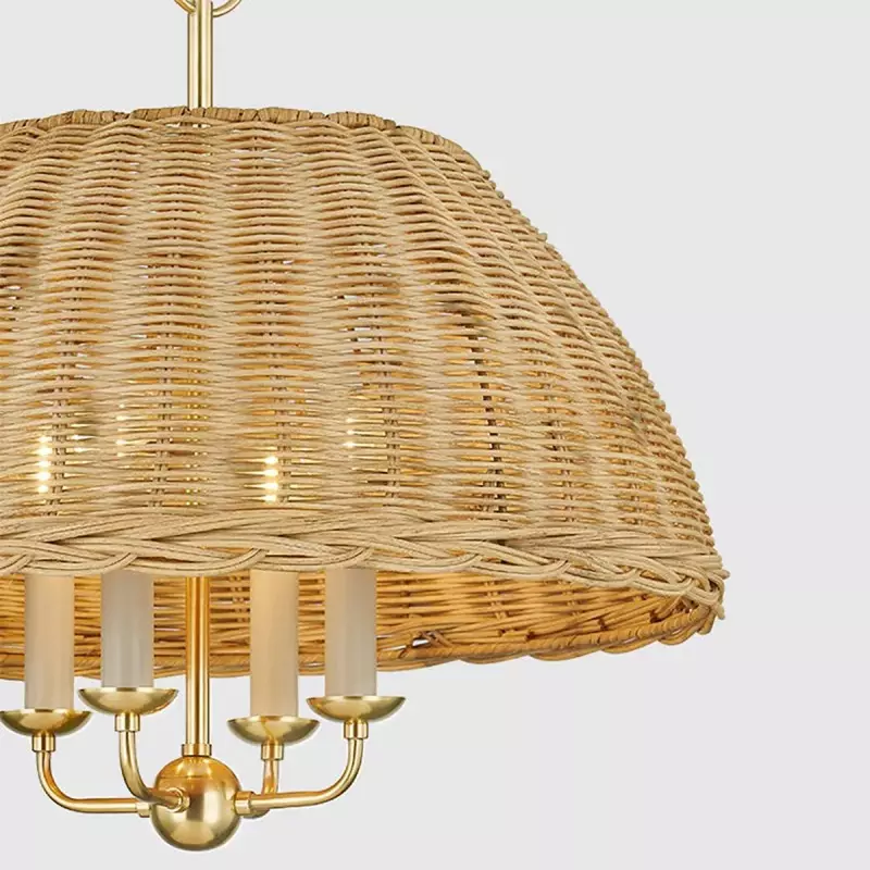 Margaret Minimalist Natural 4-Light Dome Rattan Brass Pendant Light Margaret Minimalist Natural 4-Light Dome Rattan Brass Pendant Light