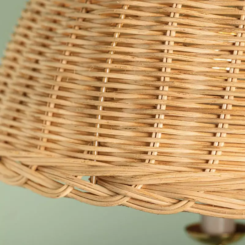 Margaret Minimalist Natural 4-Light Dome Rattan Brass Pendant Light Margaret Minimalist Natural 4-Light Dome Rattan Brass Pendant Light