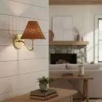 Betty Natural Rattan Cone Brass Wall Sconce Betty Natural Rattan Cone Brass Wall Sconce