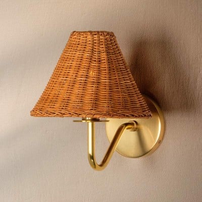 Betty Natural Rattan Cone Brass Wall Sconce Betty Natural Rattan Cone Brass Wall Sconce