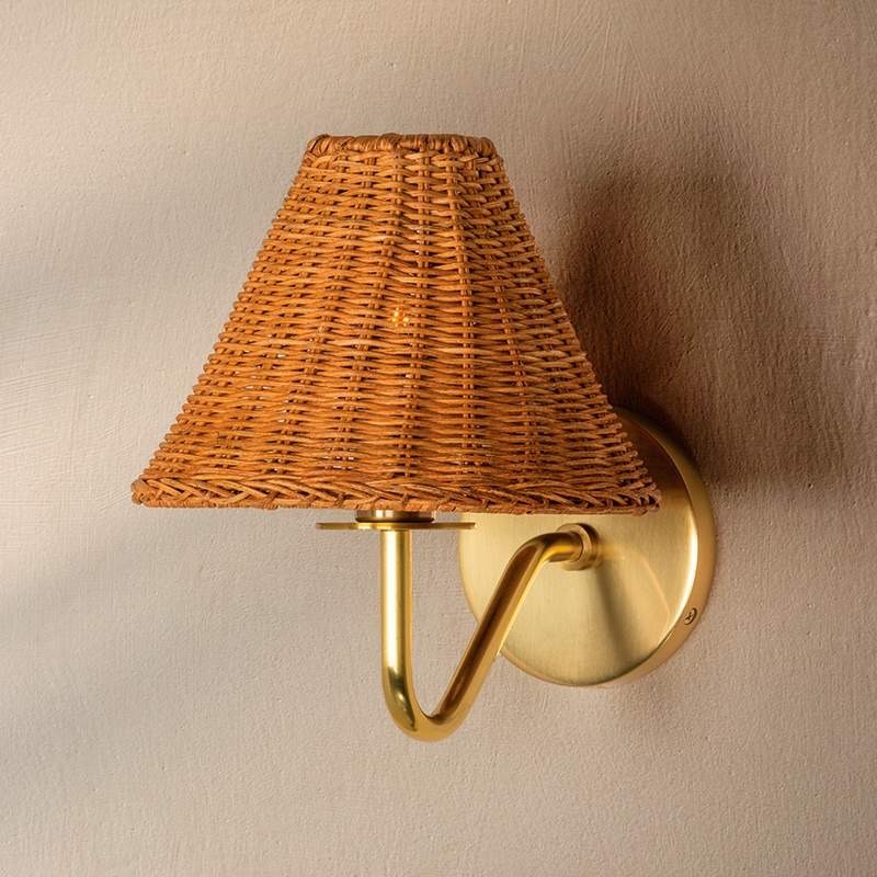 Betty Natural Rattan Cone Brass Wall Sconce Betty Natural Rattan Cone Brass Wall Sconce
