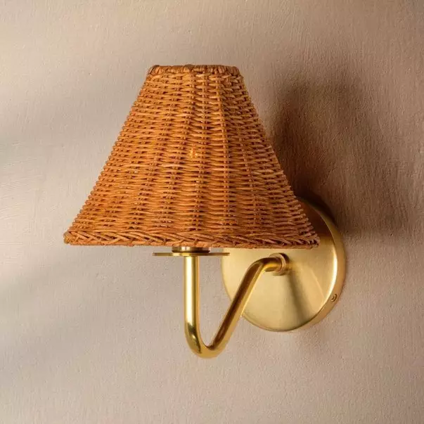 Betty Natural Rattan Cone Brass Wall Sconce