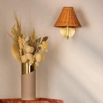 Betty Natural Rattan Cone Brass Wall Sconce Betty Natural Rattan Cone Brass Wall Sconce