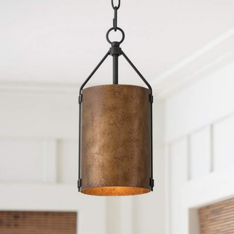 Grange Industrial Rustic Bronze Cylinder Pendant Light