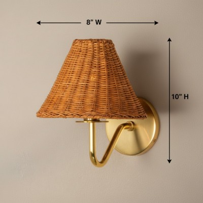 Betty Natural Rattan Cone Brass Wall Sconce Betty Natural Rattan Cone Brass Wall Sconce