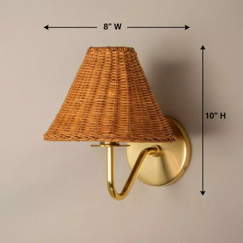 Betty Natural Rattan Cone Brass Wall Sconce Betty Natural Rattan Cone Brass Wall Sconce