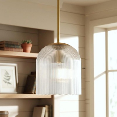Alain Farmhouse Cooper Ribbed Glass Pendant Light For Dining Room & Kitchen