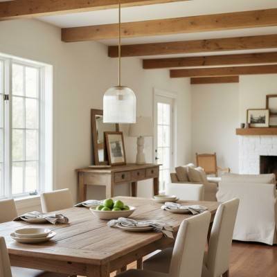 Alain Farmhouse Cooper Ribbed Glass Pendant Light For Dining Room & Kitchen