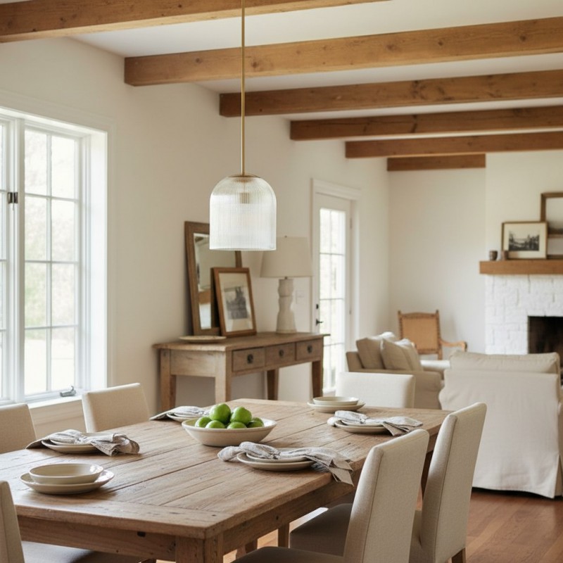 Alain Farmhouse Cooper Ribbed Glass Pendant Light For Dining Room & Kitchen Alain Farmhouse Cooper Ribbed Glass Pendant Light For Dining Room & Kitchen