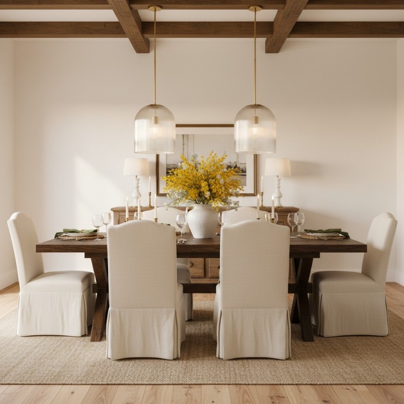 Alain Farmhouse Cooper Ribbed Glass Pendant Light For Dining Room & Kitchen Alain Farmhouse Cooper Ribbed Glass Pendant Light For Dining Room & Kitchen