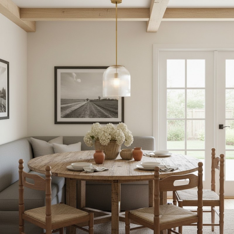 Alain Farmhouse Cooper Ribbed Glass Pendant Light For Dining Room & Kitchen Alain Farmhouse Cooper Ribbed Glass Pendant Light For Dining Room & Kitchen