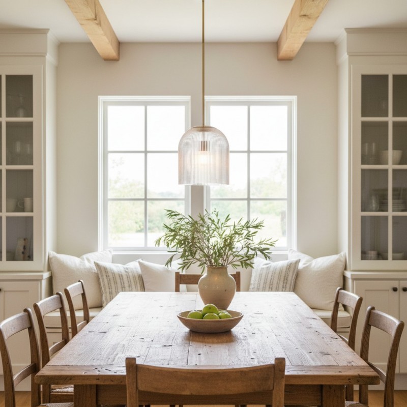 Alain Farmhouse Cooper Ribbed Glass Pendant Light For Dining Room & Kitchen Alain Farmhouse Cooper Ribbed Glass Pendant Light For Dining Room & Kitchen