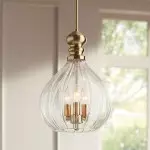 Alain Farmhouse Cooper Ribbed Glass Pendant Light For Dining Room & Kitchen Alain Farmhouse Cooper Ribbed Glass Pendant Light For Dining Room & Kitchen