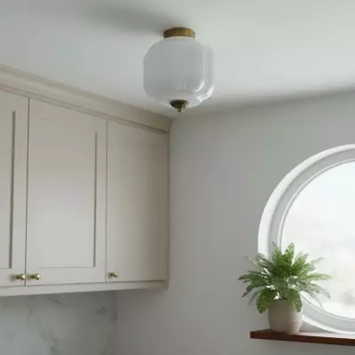 Conran Vintage Milk Glass Semi Flush Mount Eloise Ceiling Light Conran Vintage Milk Glass Semi Flush Mount Eloise Ceiling Light