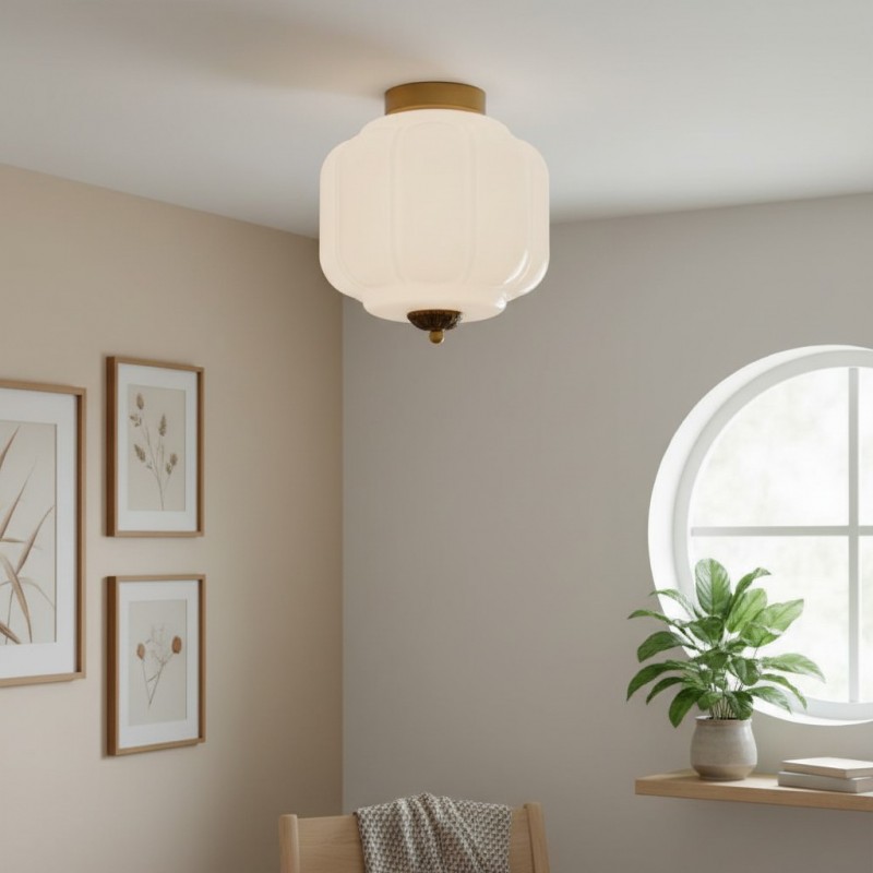 Conran Vintage Milk Glass Semi Flush Mount Eloise Ceiling Light Conran Vintage Milk Glass Semi Flush Mount Eloise Ceiling Light