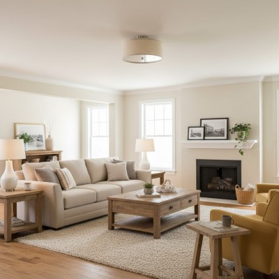 Beckham Minimalist Linen Drum Flush Mount Ceiling Light