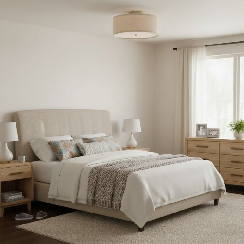 Beckham Minimalist Linen Drum Flush Mount Ceiling Light