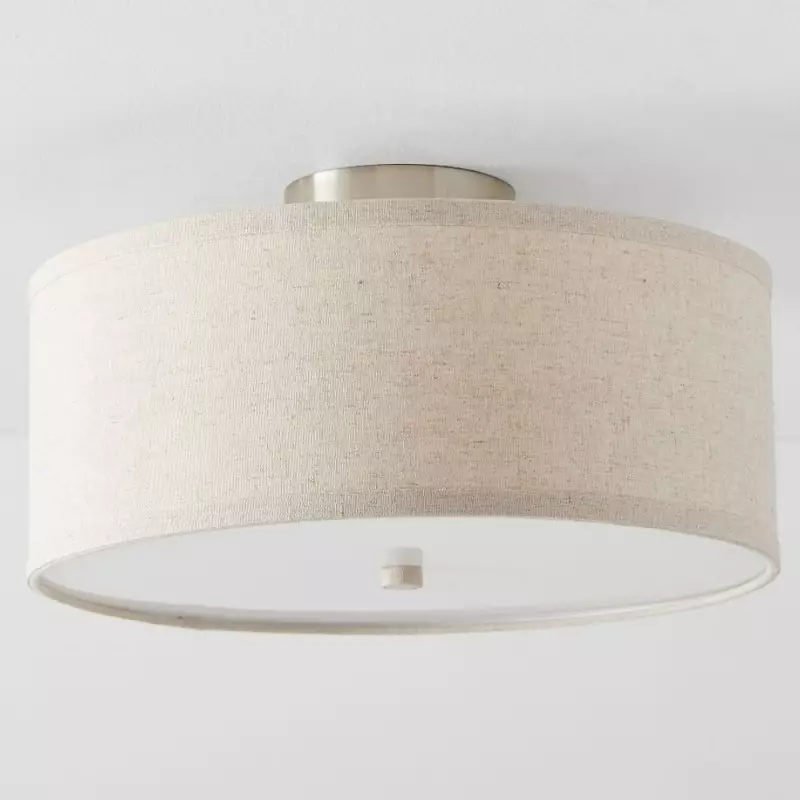Beckham Minimalist Linen Drum Flush Mount Ceiling Light