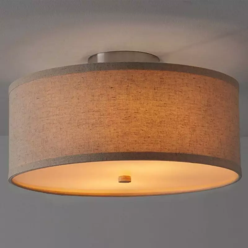Beckham Minimalist Linen Drum Flush Mount Ceiling Light