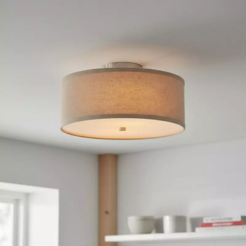 Beckham Minimalist Linen Drum Flush Mount Ceiling Light