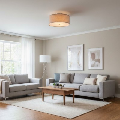 Beckham Minimalist Linen Drum Flush Mount Ceiling Light