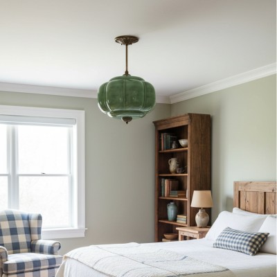 Elegant Eloise Scallop Milk Glass Semi-Flush Mount Ceiling Light - Vintage Brass Frame and Pumpkin Shape