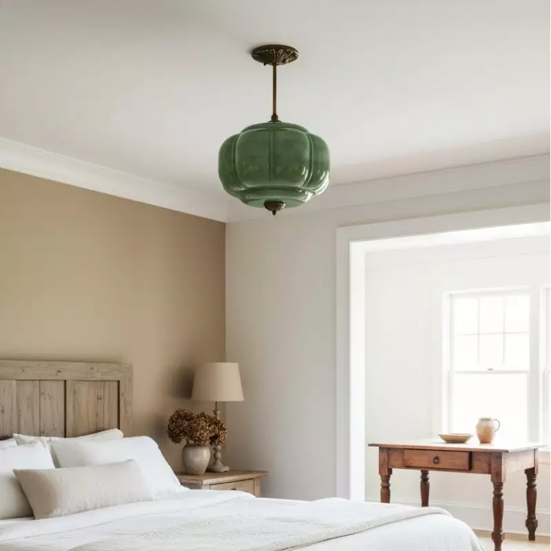 Elegant Eloise Scallop Milk Glass Semi-Flush Mount Ceiling Light - Vintage Brass Frame and Pumpkin Shape