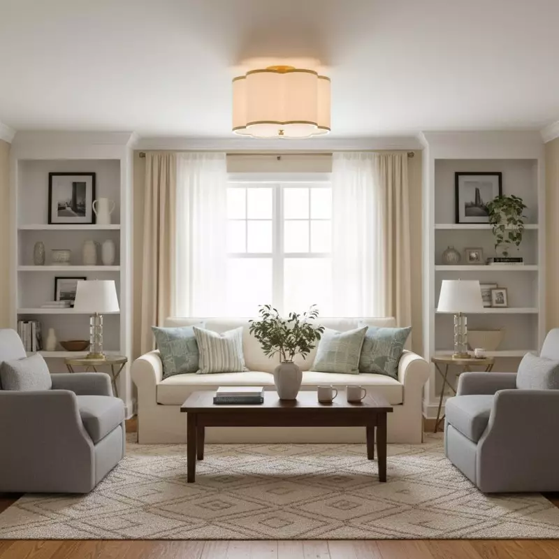 Thomas Minimalist Linen Flower Scallop Flush Mount Ceiling Light