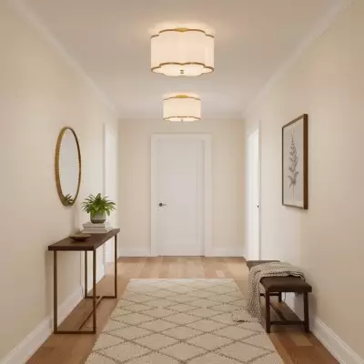 Thomas Minimalist Linen Flower Scallop Flush Mount Ceiling Light