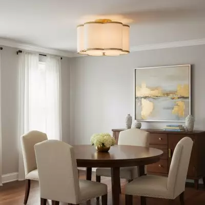 Thomas Minimalist Linen Flower Scallop Flush Mount Ceiling Light
