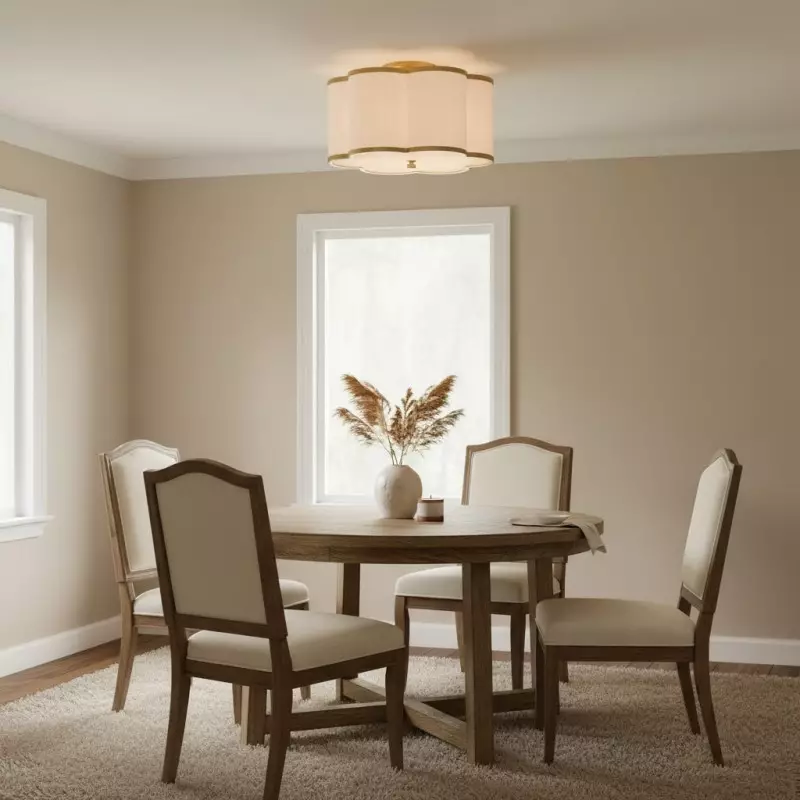 Thomas Minimalist Linen Flower Scallop Flush Mount Ceiling Light