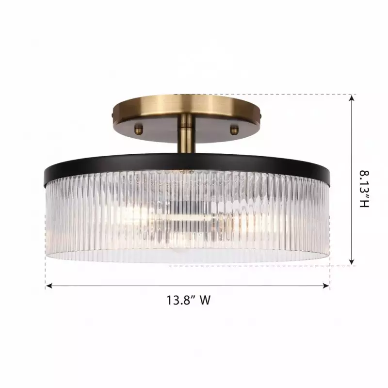 Karen Minimalist Glass Ribbed Semi Flush Ceiling Light