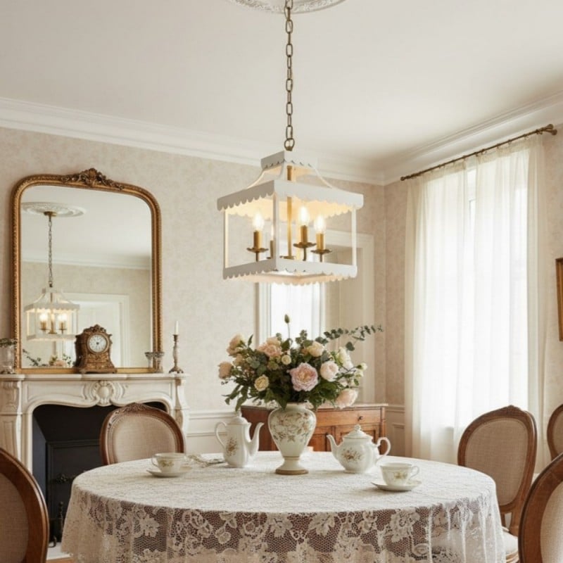 Molly French Vintage 4-Light Scalloped Lantern Chandelier