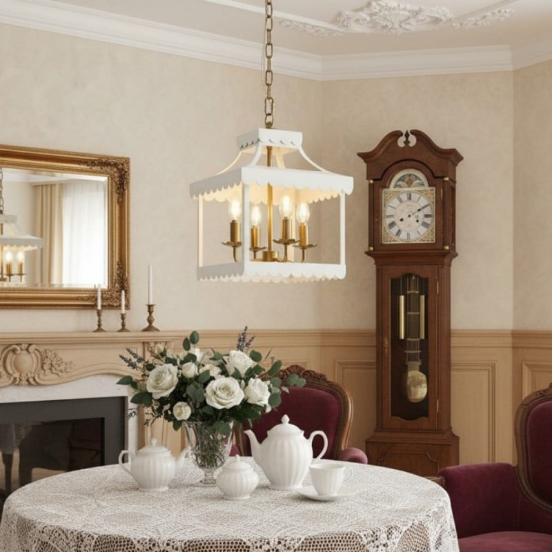 Molly French Vintage 4-Light Scalloped Lantern Chandelier