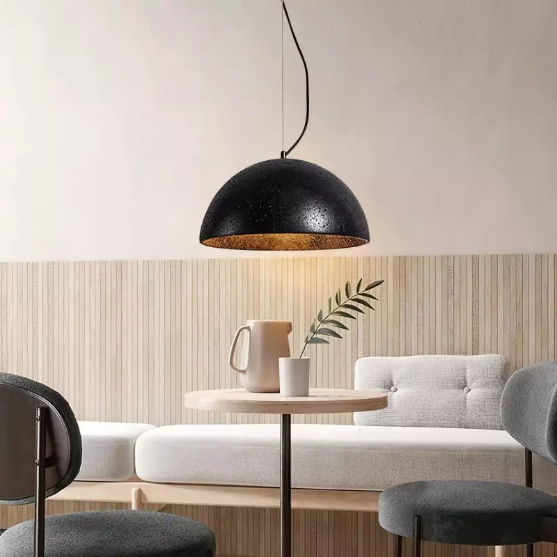 Quant Minimalist Natural Dome Yellow Travertine Pendant Light