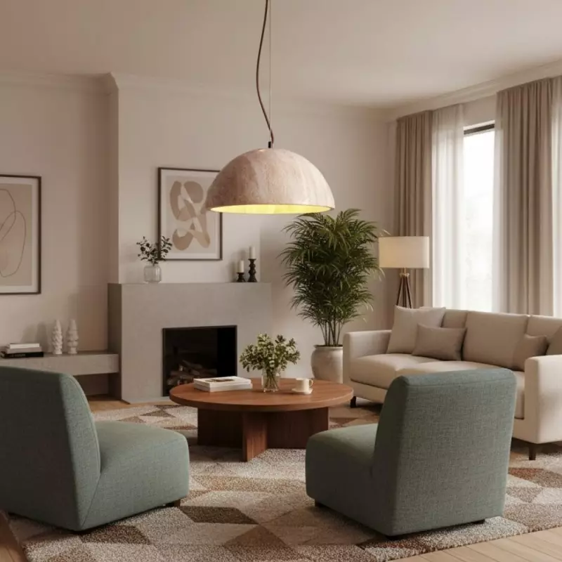 Quant Minimalist Natural Dome Yellow Travertine Pendant Light