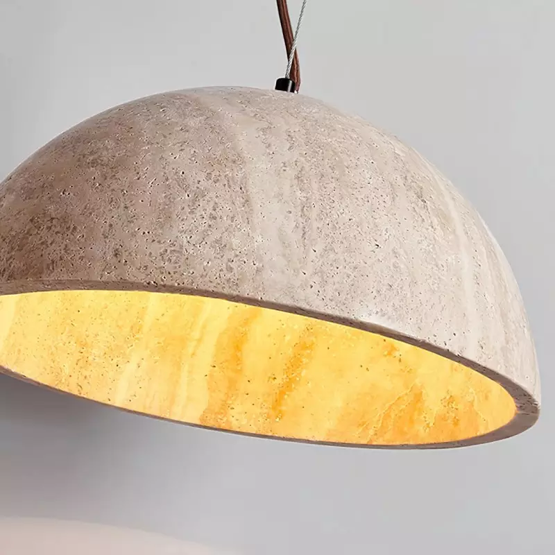 Quant Minimalist Natural Dome Yellow Travertine Pendant Light