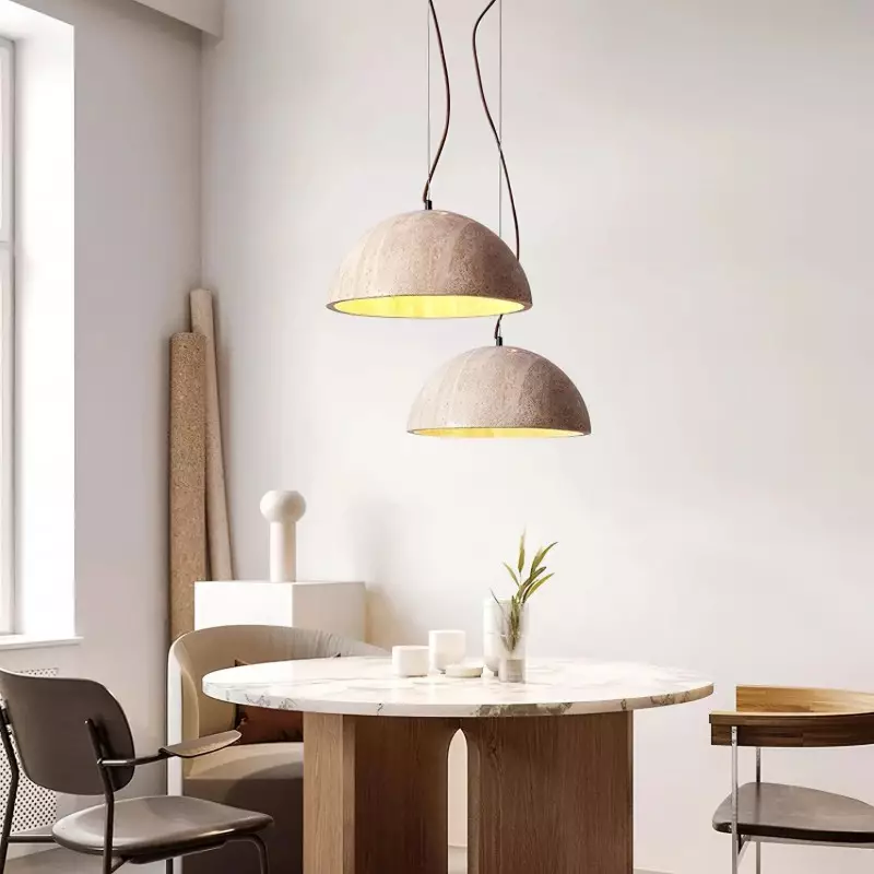 Quant Minimalist Natural Dome Yellow Travertine Pendant Light