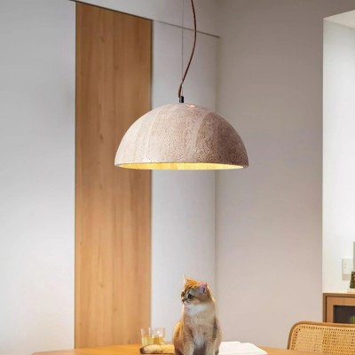 Quant Minimalist Natural Dome Yellow Travertine Pendant Light