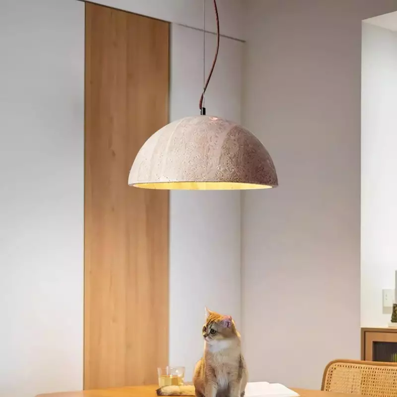 Quant Minimalist Natural Dome Yellow Travertine Pendant Light