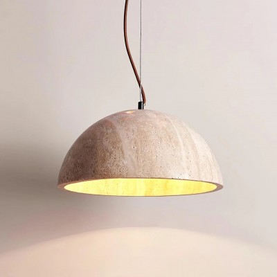 Quant Minimalist Natural Dome Yellow Travertine Pendant Light