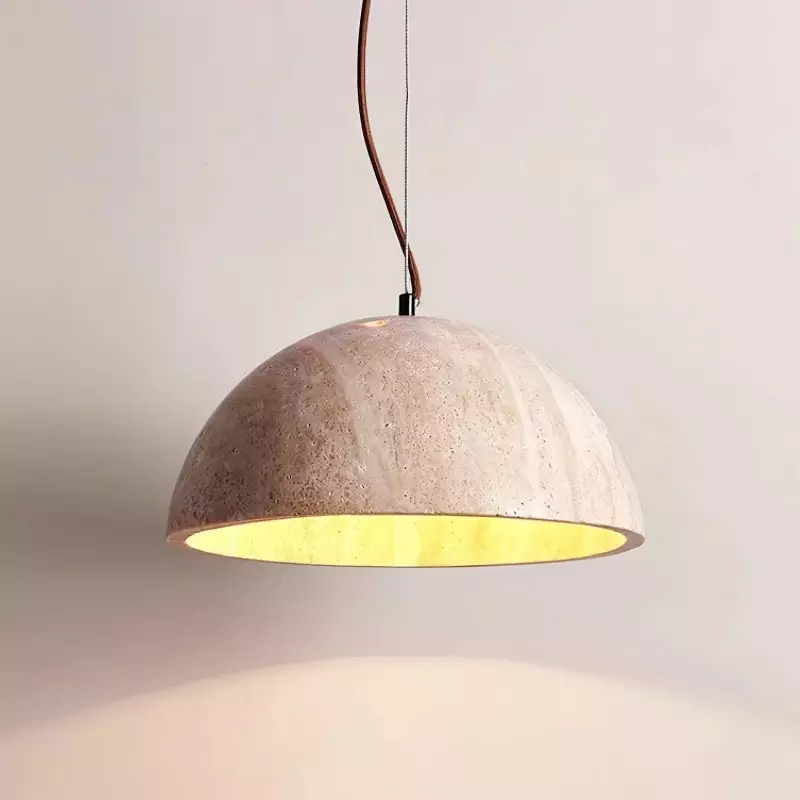 Quant Minimalist Natural Dome Yellow Travertine Pendant Light