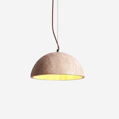 Quant Minimalist Natural Dome Yellow Travertine Pendant Light