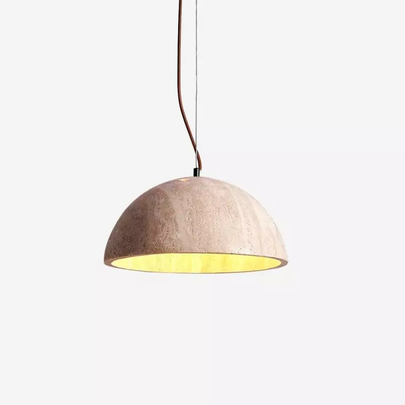 Quant Minimalist Natural Dome Yellow Travertine Pendant Light
