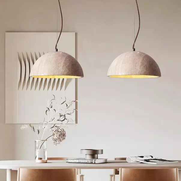 Quant Minimalist Natural Dome Yellow Travertine Pendant Light