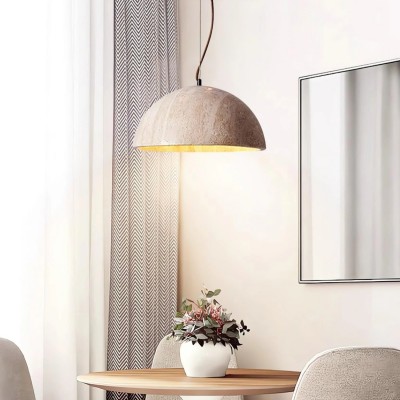 Quant Minimalist Natural Dome Yellow Travertine Pendant Light