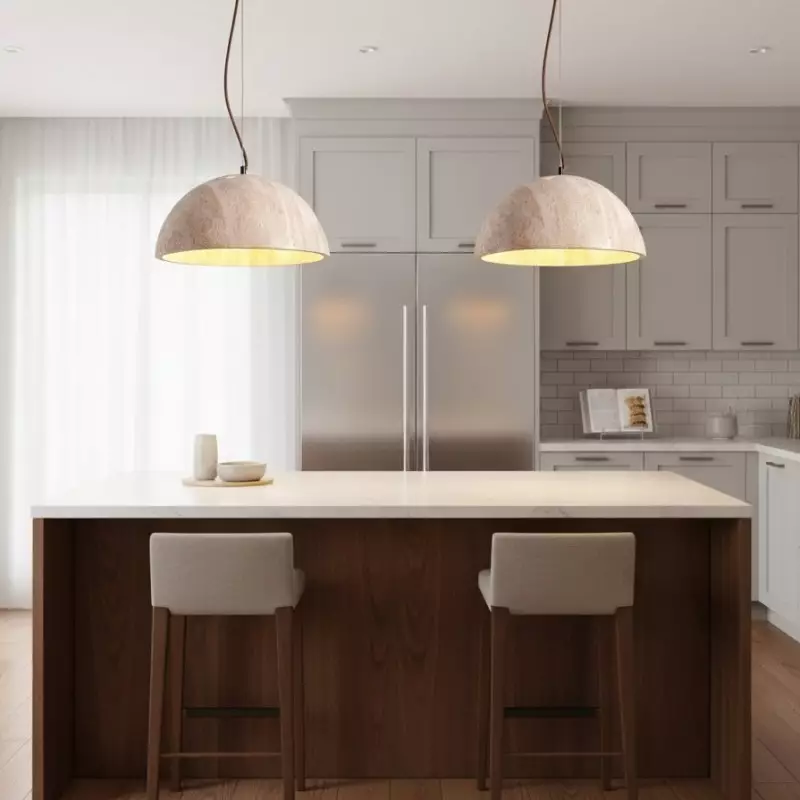Quant Minimalist Natural Dome Yellow Travertine Pendant Light