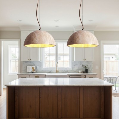 Quant Minimalist Natural Dome Yellow Travertine Pendant Light